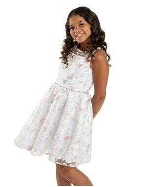 Rare Editions Girls Occasion Dress Pastel Floral Embroidery